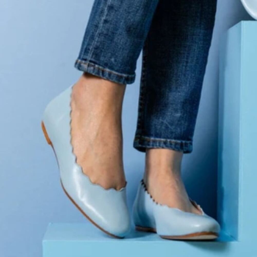 FS Women French Sole Blue Jigsaw Ballet Flat Shoe 8 B Preppy Classic NEW Flaw